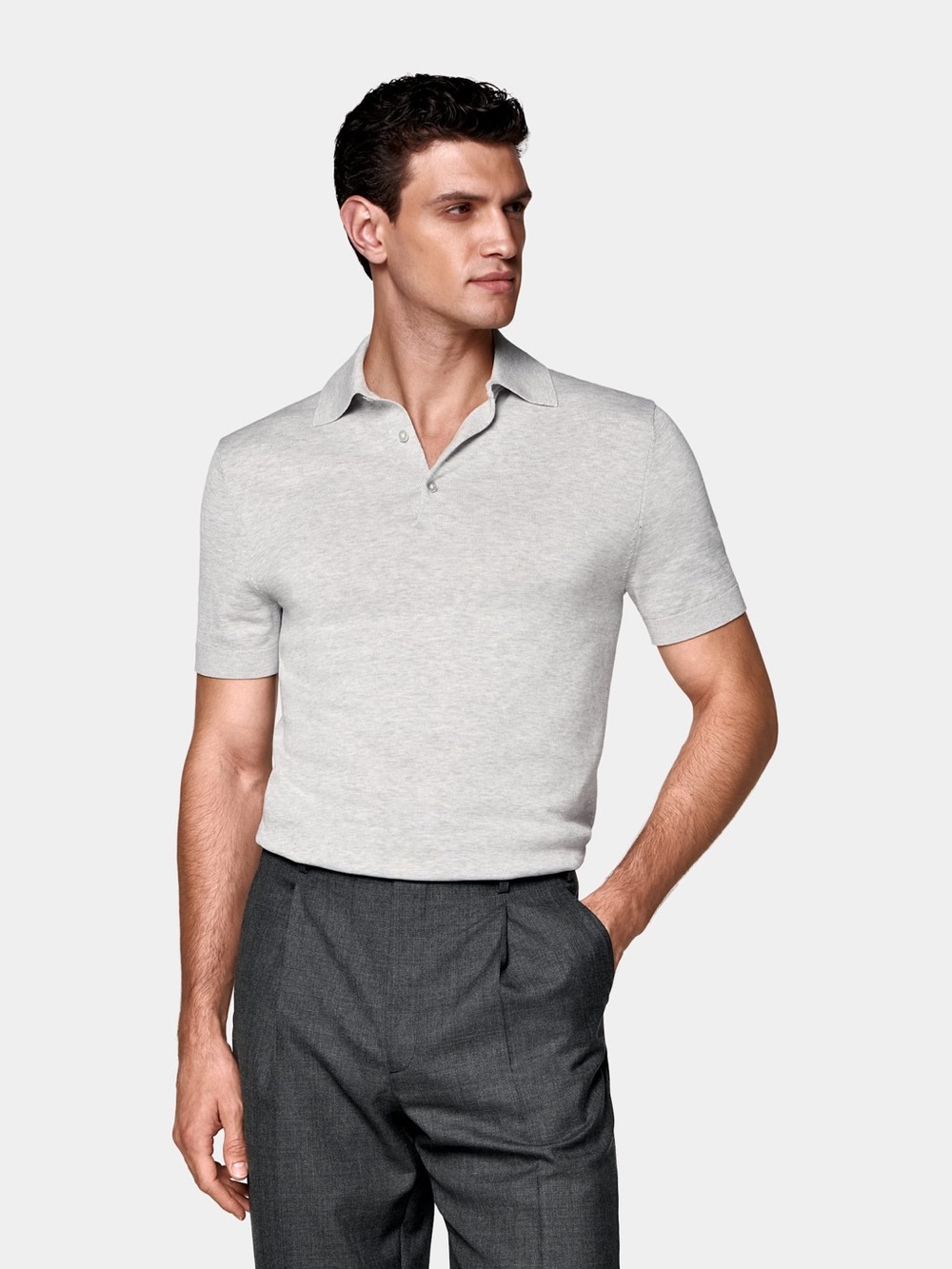 Suitsupply Cotton Silk Knit Polo Shirt Light Grey Men’s Large L